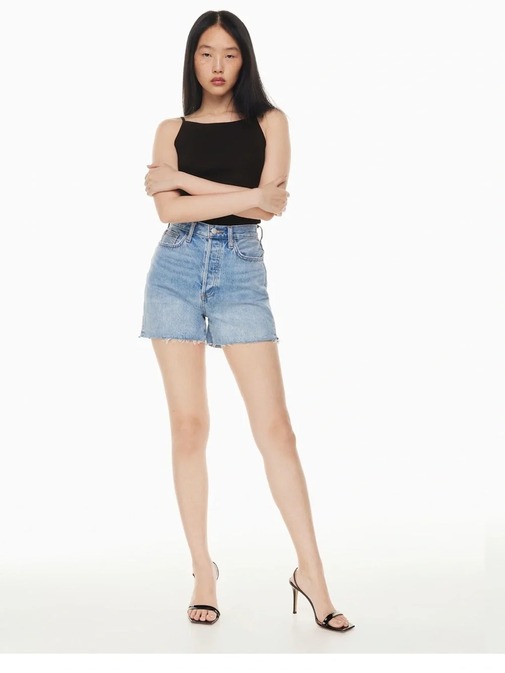 Denim Forum The Yoko Hi-Rise Mid-Thigh Denim Short 26